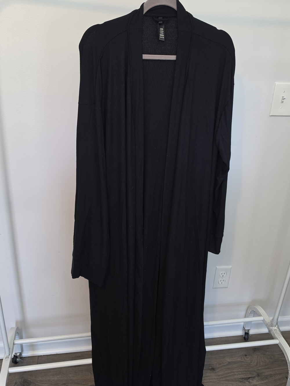 SKIMS Black Long Open-Front Duster Robe